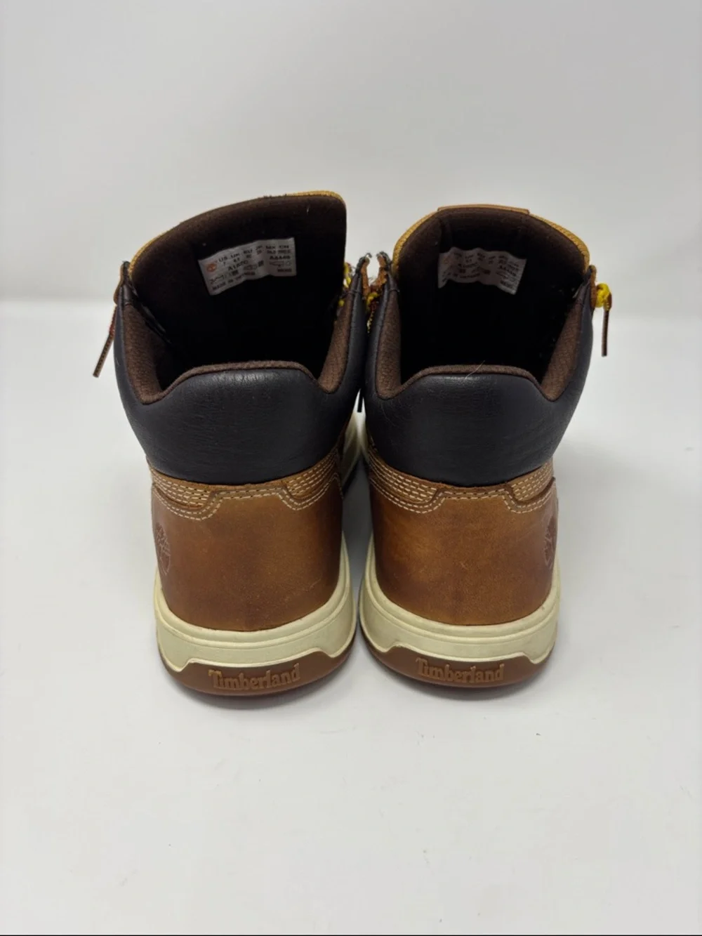 Timberland Brown Leather Chukka Boots with Cream Midsole and Yellow Laces 7